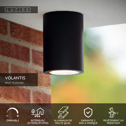 Lucide VOLANTIS - Spot plafond Intérieur/Extérieur - Ø 10,8 cm - 1xE27 - IP54 - Noir - USP